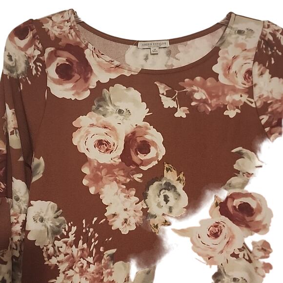 Green Envelope Mauve Pink Floral Bell Sleeve Blouse, 1X - Picture 2 of 6